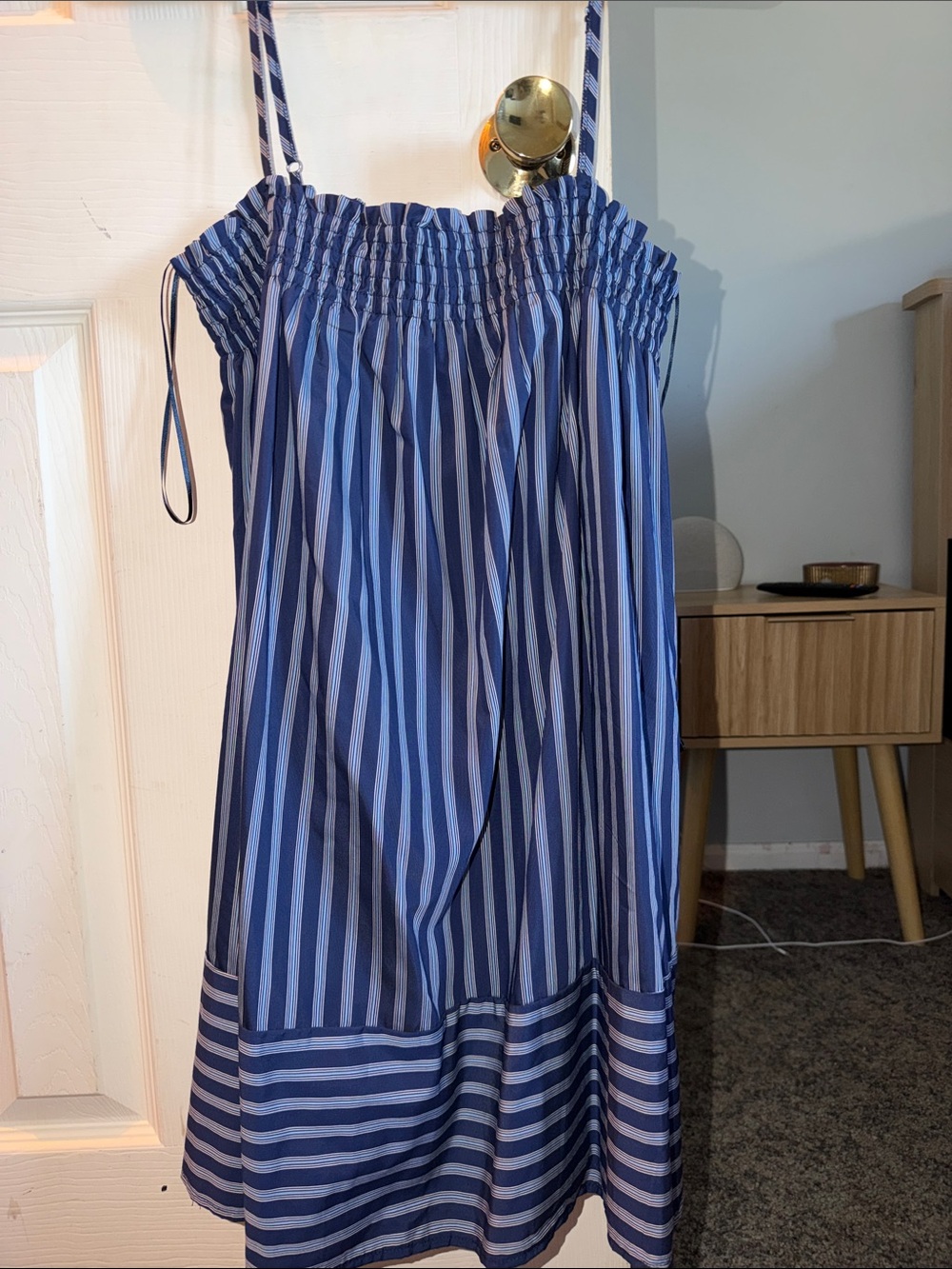 Blue and White Striped Midi dress